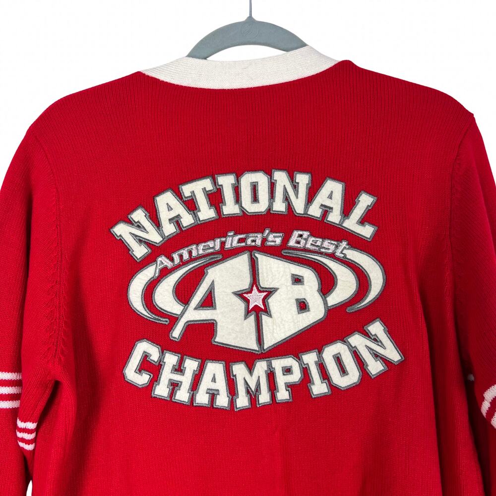Retro Varsity Cardigan Sweater Red Preppy Cheerleader Y2K Letterman Halloween - Picture 6 of 6